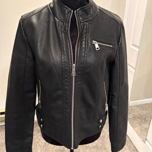 Women's Faux Black Leather Moto Jacket